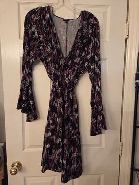 torrid Black, Pink & White Patterned Long Sleeve Wrap Dress